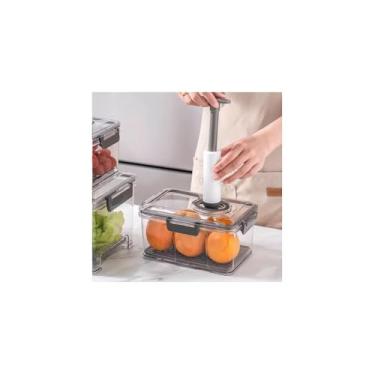 Imagem de Pote Hermético com Bomba de Vácuo, Plástico Resistente, 2 Litros, Cinza, Sistema de Vedação, 22,5 x 15 x 12 cm, para Alimentos