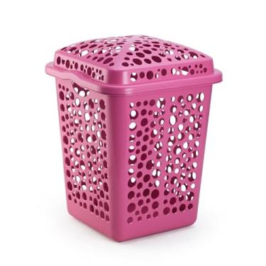 Imagem de Cesto Telado Roupa Grande com Tampa 80 Litros - Lavanderia cesto de roupa suja para Lavanderia e Quarto(Rosa)