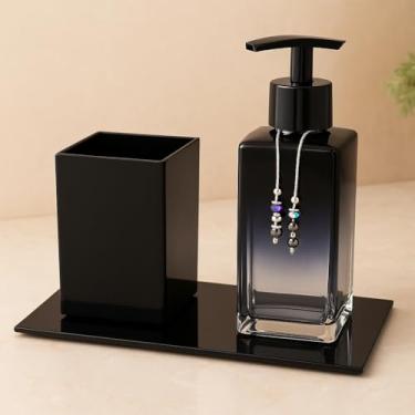 Imagem de Kit Lavabo Square 250ml com Porta Escova, Saboneteira e Bandeja Luxo(Preto Degrade C/Valvula Preta)