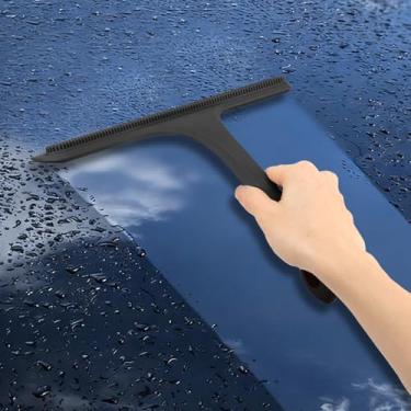 Imagem de Rodo de chuveiro de silicone 2 em 1 e escova com gancho design de dupla face com silicone e esfregão de janela de núcleo de aço inoxidável fosco fino para espelho de carro para-brisa porta de chuveiro