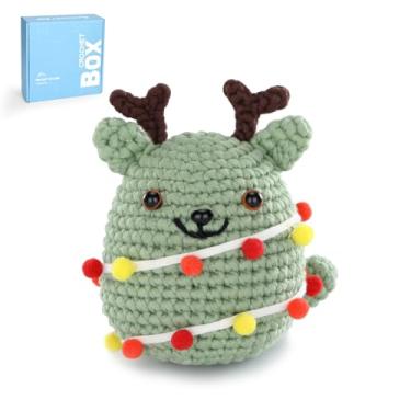 Imagem de CrochetBox Kit de crochê de Natal para iniciantes – Kit de crochê para iniciantes para gatos de Natal, kit de crochê para adultos e crianças, presentes com fios de crochê, gancho, vídeo passo a passo