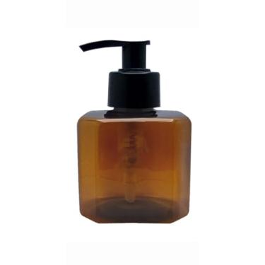 Imagem de Frascos Pet 200 Ml Cubo Âmbar Branco Saboneteira Bico de Pato kit frascos para viagem Para Sabonete Líquido, Shampoo e Condicionador - Refil para Banheiro(Âmbar,10 Unidades)