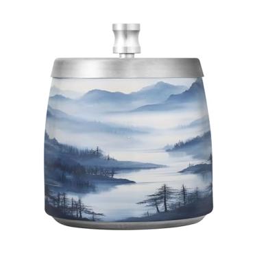 Imagem de SEHANY Cinzeiro Majestic Mountain Peak com tampa para cigarros, à prova de vento, sem fumaça, aço inoxidável, cinzeiros para uso interno e externo, grande, inodoro, para fumantes, decoração de