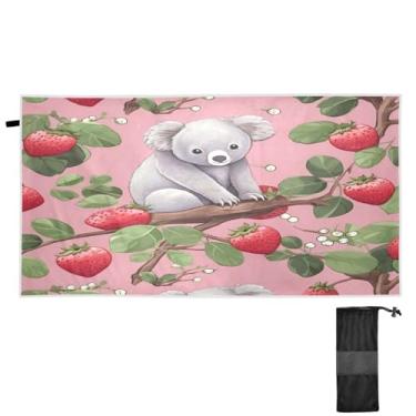 Imagem de ATTX Toalha de praia pequena Koala Morangos 76 x 152 cm - Cobertor de microfibra leve de secagem rápida e resistente à areia para piscina, ioga, academia e viagens | Esportes de banho de natação