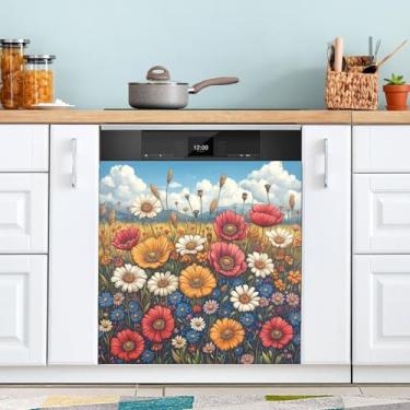 Imagem de ATTX Capa magnética colorida de flores silvestres para lava-louças, 58,4 cm C x 66 cm A, decoração da capa da máquina de lavar louça, decalques de armário doméstico e eletrodomésticos adesivos #2