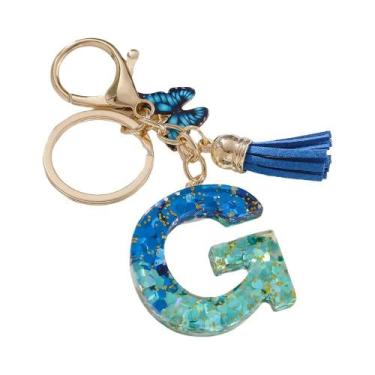 Imagem de Chaveiro De Letra Inicial Com Borboleta Azul Royal E Franjas Para Faze