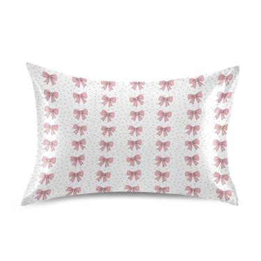 Imagem de SEHANY Capas de almofada de seda com laço rosa para cabelo e pele, capas de almofada de cetim respiráveis macias e refrescantes com fecho de envelope, tamanho king (51 x 66 cm)