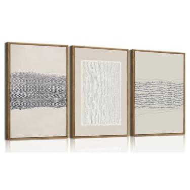 Imagem de KISSFOX Arte de parede emoldurada de 3 peças, decoração de parede abstrata, azul, branca, textura, imagens modernas, minimalistas, pinturas grandes boho para sala de estar, quarto, escritório