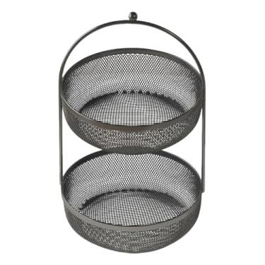 Imagem de ＫＬＫＣＭＳ Fruteira de dois andares com suporte para frutas, grande capacidade, em arame metálico, ideal para legumes, cebolas e bananas, Preto
