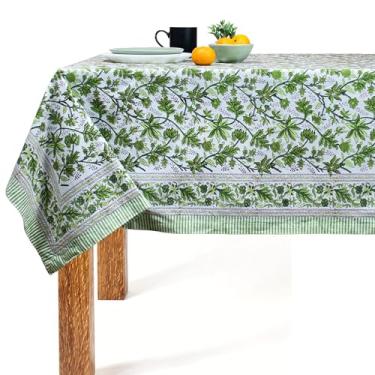 Imagem de VISTALOOM Toalha de mesa com estampa em bloco: 152 x 232 cm, retangular, 100% algodão, pré-encolhida, lavável para primavera, cozinha e jantar, perfeita para pátio, interior e exterior, casa de