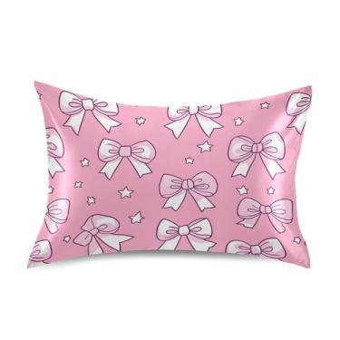 Imagem de SEHANY Capas de almofada de seda com laço rosa para cabelo e pele, capas de almofada de cetim respiráveis macias e refrescantes com fecho de envelope, tamanho king (51 x 66 cm)