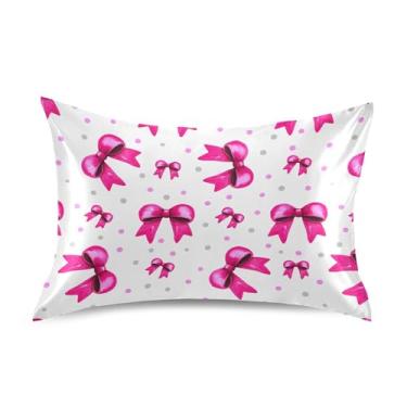 Imagem de SEHANY Capas de almofada de seda com laço rosa para cabelo e pele, capas de almofada de cetim respiráveis macias e refrescantes com fecho de envelope, tamanho king (50,8 x 101,6 cm)