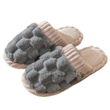 Imagem de Chinelos femininos de pelúcia, sapatos antiderrapantes para uso interno com forro de lã macia para o inverno, Cinza, 40