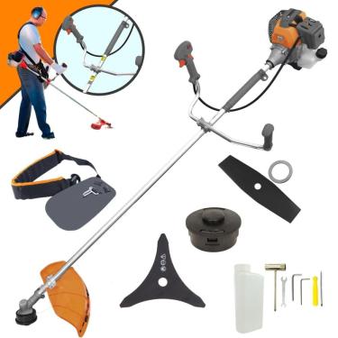 Imagem de Máquina de Cortar Grama À Gasolina Tekna RL430P 2T 43cc 1,7HP de Alta Performance Completa Com Carretel Nylon + Lâmina 2 Pontas + Lâmina 3 Pontas