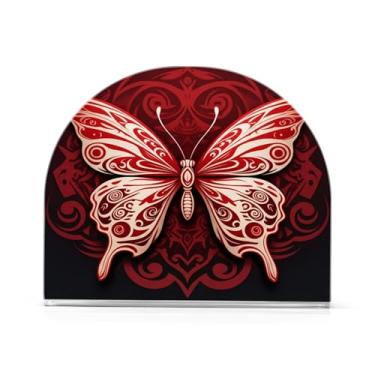 Imagem de Qilmy Lindo porta-guardanapos de borboleta vermelha, porta-guardanapos de acrílico transparente para mesa, suporte de guardanapo de coquetel de papel de seda para cozinha, dispensador de guardanapos