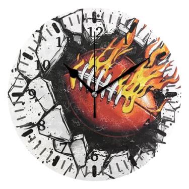 Imagem de CEBUGI 1 relógio de futebol com chamas, 1 relógio de parede operado por bateria, relógios de parede silenciosos sem tique-taque para cozinha, banheiro, quarto, escritório, decoração 25,4 cm