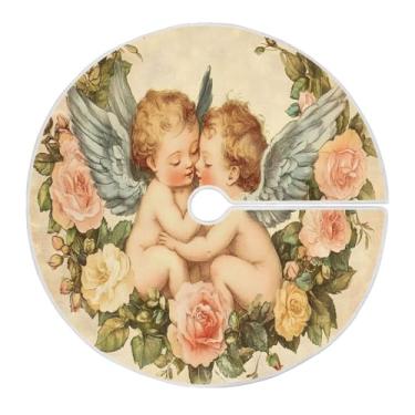 Imagem de Qilmy Saia vintage de árvore de Natal de querubins 90 cm, camurça para árvore de Natal, adequada para decoração de armário em ambientes internos e externos, festas, escritórios, lojas, armários1752