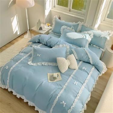 Imagem de XLCZMYL Conjunto de capa de edredom estilo princesa de quatro peças de algodão e algodão puro com nó de borboleta conjunto de capa de edredom de dormitório, 4,2 m, 4 peças