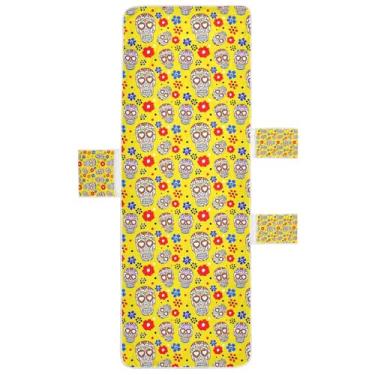 Imagem de STAYTOP Capa de toalha de espreguiçadeira, linda capa de espreguiçadeira macia de caveira de açúcar, capas de cadeira de praia com bolsos para jardim ao ar livre, pátio, pátio, banhos de sol, gramado