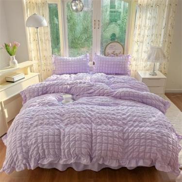 Imagem de XLCZMYL Jogo de cama estilo princesa com babados e babados macio para a pele, conjunto de capa de edredom com lençol ou saia de cama, roxo, saia de cama de 1,5 x 2 m, 4 peças