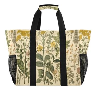 Imagem de Wassud Sacolas de compras reutilizáveis com flores, bolsa grande, impermeável, de lona, organizador de viagem para praia, piquenique, lavanderia