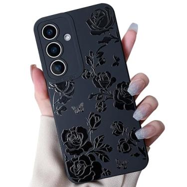 Imagem de MINSCOSE Capa compatível com Samsung Galaxy A16 5G, linda borboleta de flor de rosa, design liso preto, capa protetora à prova de choque para mulheres e meninas - rosa