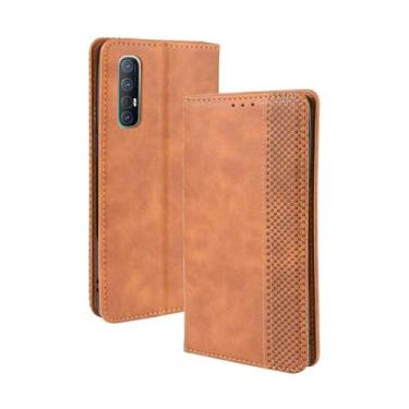 Imagem de Capa flip de couro para OPPO Find X2 Neo,Flip magnético retro,Caso de telefone de couro PU,Design de carteira com 3 slots de cartão e 1 clipe de dinheiro -Brown