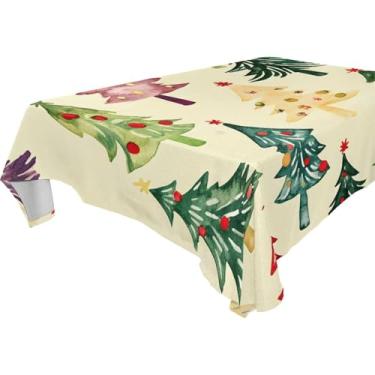 Imagem de YETTASBIN Toalha de mesa quadrada para árvore de Natal, à prova d'água, resistente a rugas, lavável para piquenique, jantar, férias, cozinha, festa, decoração, 152 x 152 cm
