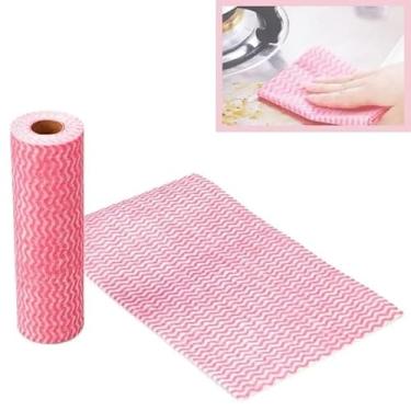 Imagem de Panos de Limpeza dompestica Multiuso Descartáveis, Rolo com 50 Unidades, 25x30cm Cores Sortidas (Rosa)