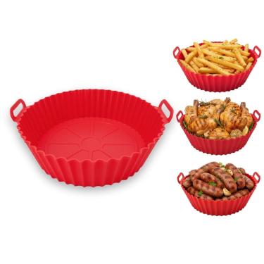 Imagem de Forma de Silicone Antiaderente para Air Fryer – Cesto Reutilizável com Alças, Compatível com Forno e Micro-ondas