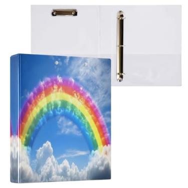 Imagem de STAYTOP Organizador de fichário redondo arco-íris, fichário de 3 anéis com prancheta (carta A4), fichário fofo para material de escritório escolar