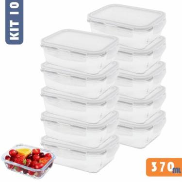 Imagem de Kit 10 Potes de Vidro 370ml com Tampa Hermética e Anel de Silicone 4 T