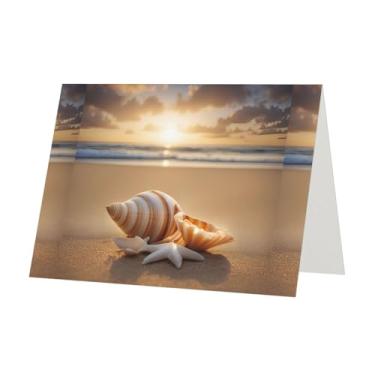 Imagem de SKKNT Cartões comemorativos com estampa de paisagem de concha na praia para todas as ocasiões, convites de festa de aniversário de casamento, 12,7 x 15,2 cm