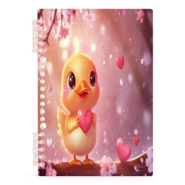 Imagem de Burbuja Caderno de coração de pato dos namorados, papel pautado universitário A5 com 60 folhas, fichário para diário, escritório, 1 pacote