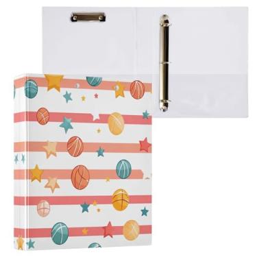 Imagem de STAYTOP Organizador de fichário redondo de basquete colorido de desenho animado, fichário de 3 anéis com prancheta (carta A4), fichário fofo para material de escritório escolar