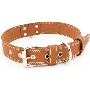 Imagem de JAKXUR Coleira de couro genuíno para cães médios, coleira resistente e larga para cães grandes e extra grandes, coleiras grossas clássicas feitas à mão para cães de raças grandes (GG, marrom)