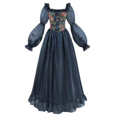 Imagem de NSPSTT Vestido renascentista branco feminino vestido de fada vitoriana medieval, fada azul escuro, 3GG