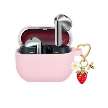 Imagem de QIMZBAAT Capa para Samsung Galaxy Buds 3 e Galaxy Buds 3 Pro e Bud 3 FE, chaveiro fofo de morango, abelha, margarida, charme, capa protetora de silicone macio para Samsung Galaxy Buds3 Series capa de