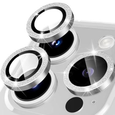 Imagem de Protetor de lente de câmera para iPhone 14 Pro Max, anel de metal de liga de alumínio individual com glitter, protetor de tela de vidro temperado 9H, protetor de tela de luxo HD antiarranhões