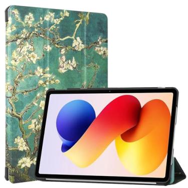 Imagem de Caweet Capa para Xiaomi Redmi Pad 2 PRO (12,1 polegadas, lançado em 2025) - Capa traseira rígida leve, capa de suporte de três dobras com função auto dormir/despertar automático, flor de amêndoa