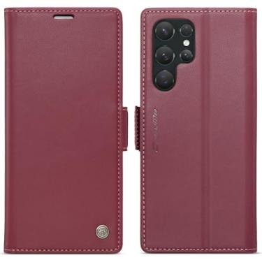 Imagem de WJXEXRS Capa carteira para Samsung Galaxy S24 Ultra, capa flip estilosa com compartimento para cartão de crédito com bloqueio RFID, capa de telefone de couro PU à prova de choque para Samsung Galaxy