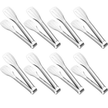 Imagem de Yiyiring Pacote com 8 pinças de cozinha para servir de aço inoxidável de 17 cm, pequenos utensílios de servir para cozinhar, churrasco, festa, entretenimento, acessórios (prata)