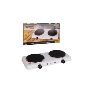 Imagem de Fogareiro Elétrico de Indução 2 Bocas, 2000W, 127V, Branco, Aço Esmaltado, Portátil, 43x21x6cm
