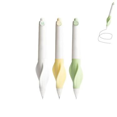 Imagem de GZBABY Canetas de gel fofas, 3 peças, caneta esferográfica retrátil com aderência macia, 0,5 mm, tinta preta, correção da postura de escrita (uva verde)