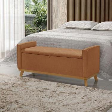 Imagem de Banco Recamier Baú para Quarto Casal 100cm Linho com Base de Madeira S