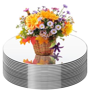 Imagem de Pacote com 17 peças redondas espelhadas para centros de mesa, azulejos de parede circulares, espelhos redondos para montagem na parede, bandeja de vela adesiva para mesa de aniversário de casamento