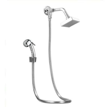 Imagem de Kit Chuveiro Ducha Articulada Quadrada 10x10cm+ Desviador Cromado 1,80m