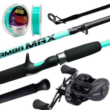 Imagem de Kit de Pesca Completo com Vara New Tamba Max 30-60 lbs, Carretilha Black Tamba BT11, Linha Araty Best Cast 300m, Disponível em Verde Neon e Acqua (Acqua, 1.83m, Destro)
