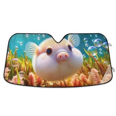 Imagem de Guarda-sol de carro porquinho subaquático pára-brisa dianteiro pára-brisa cobertura completa para a maioria dos veículos