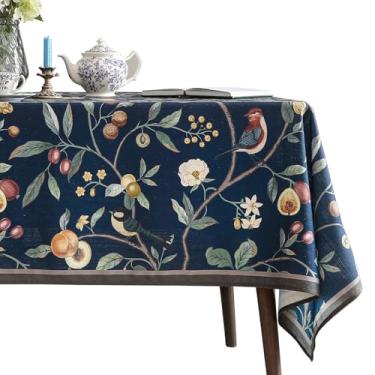 Imagem de bilin gaier Toalha de mesa retângulo de linho, resistente a amassados, azul francês, toalha de mesa com froal, decoração de costura para Ação de Graças, Natal, sala de jantar, casa, cozinha, 167 x 118
